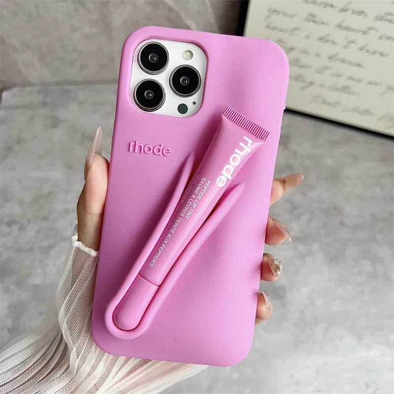 Lip Gloss Phone Case for iPhone 11–16 Pro Max | Silicone Makeup Holder Cover