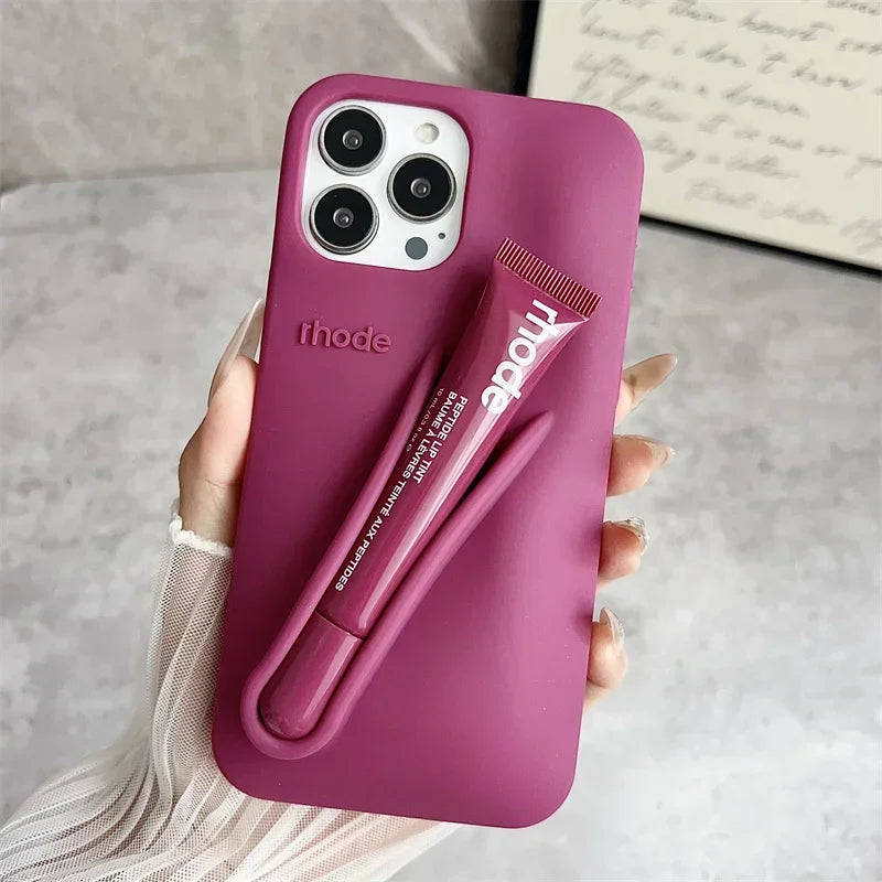 Lip Gloss Phone Case for iPhone 11–16 Pro Max | Silicone Makeup Holder Cover